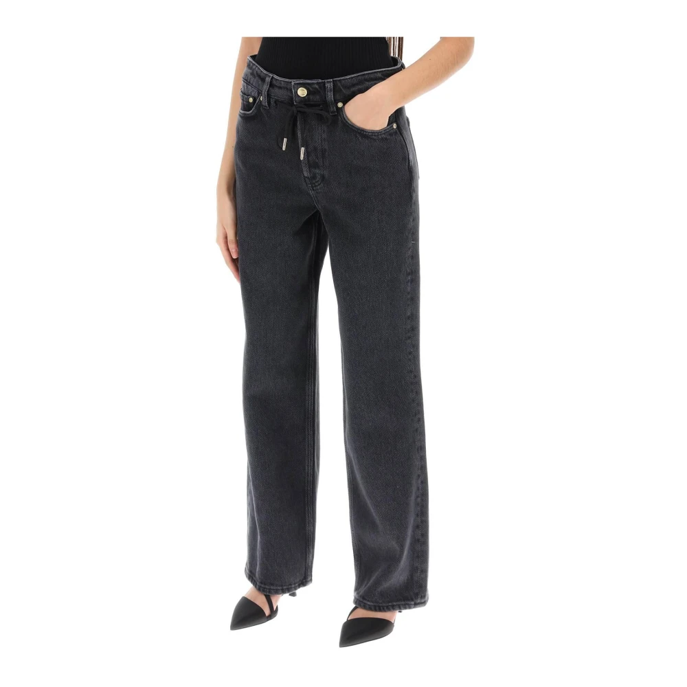 Ganni Losse Jeans met Koordsluiting in Zwart Denim Gray Dames
