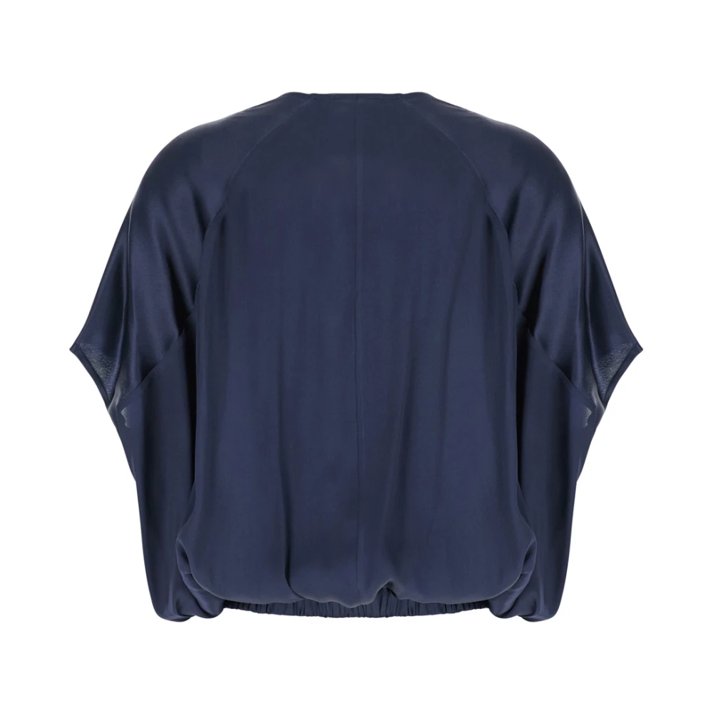 Semicouture Blauwe Zijde Blend V-hals Top met Gedrapeerde Mouwen Blue Dames