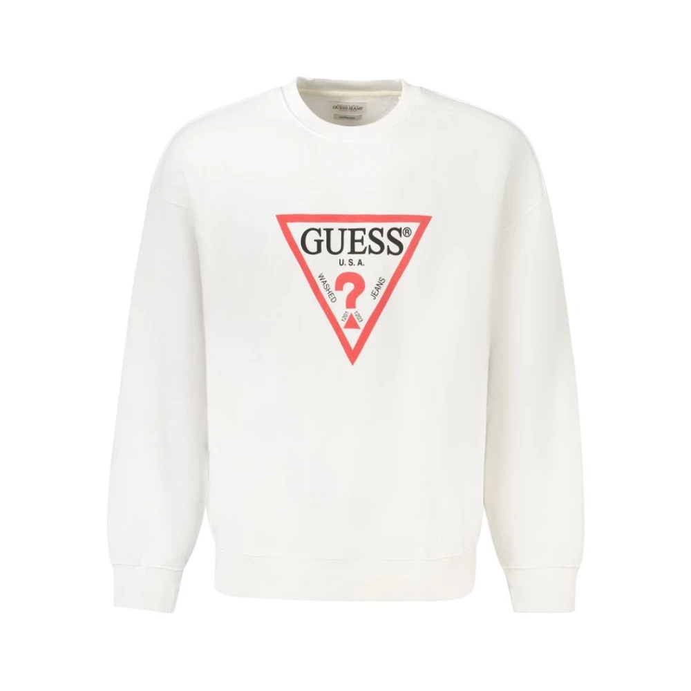 Guess Men's White Cotton Logo Print Sweatshirt - Sweatshirts - M - Sweatshirts & Hoodies