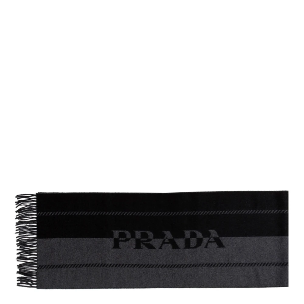 Prada Zwart en grijs logo jacquard sjaal Multicolor Heren