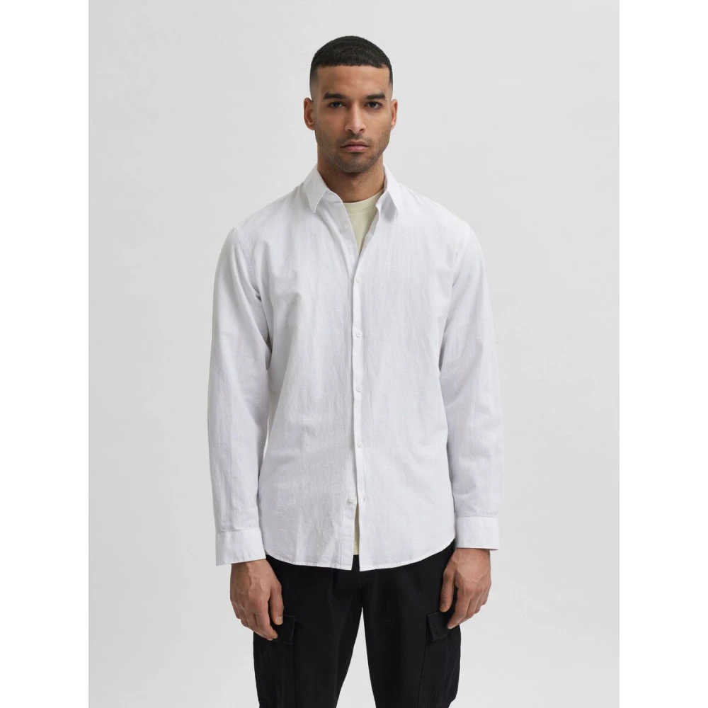 Selected Homme Slank lin shirt White Heren