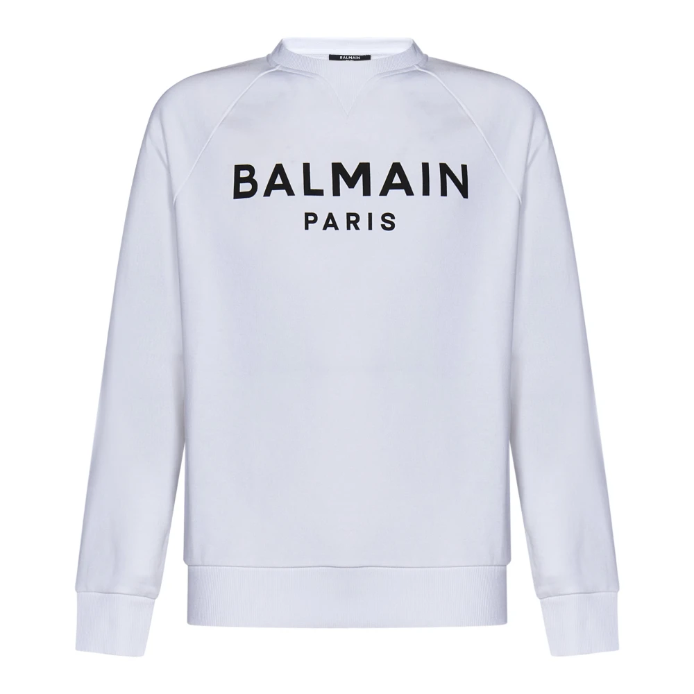 Balmain Witte Organische Katoenen Crewneck Sweatshirt White Heren