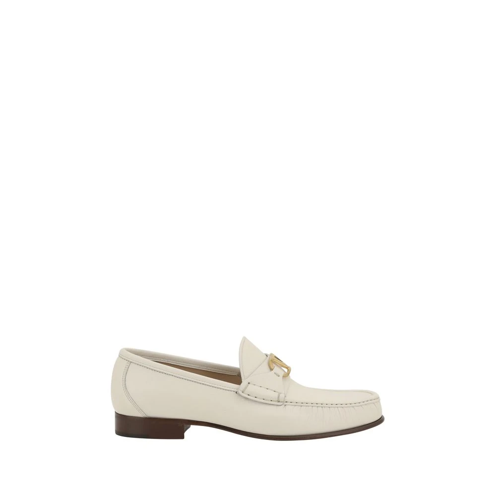 Valentino Garavani Läder Loafers med VLogo Plakett Beige, Herr