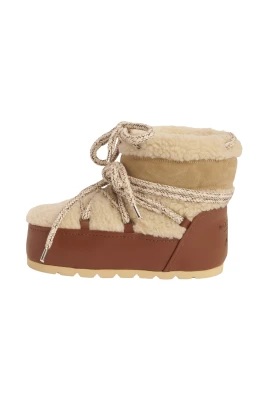 Shearling Snörning Läder Platta Skor