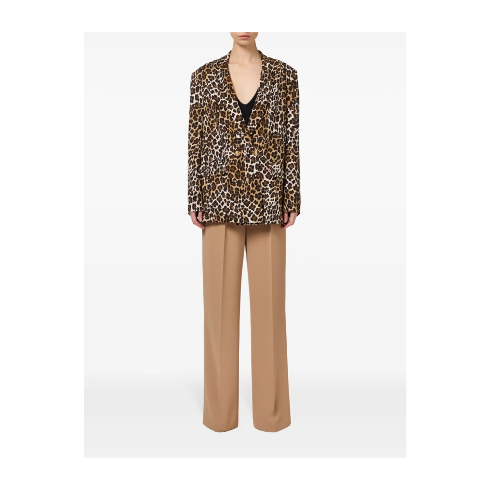 Elisabetta Franchi Dierenprint double-breasted jas met brede revers Brown Dames