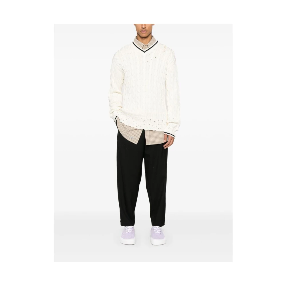 Marni Gestreepte boordtrui met logoborduursel White Heren
