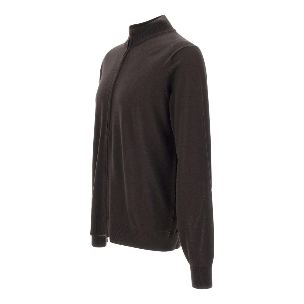Filippo De Laurentiis Merino Wol Trui Bruin Rits Kraag Brown Heren