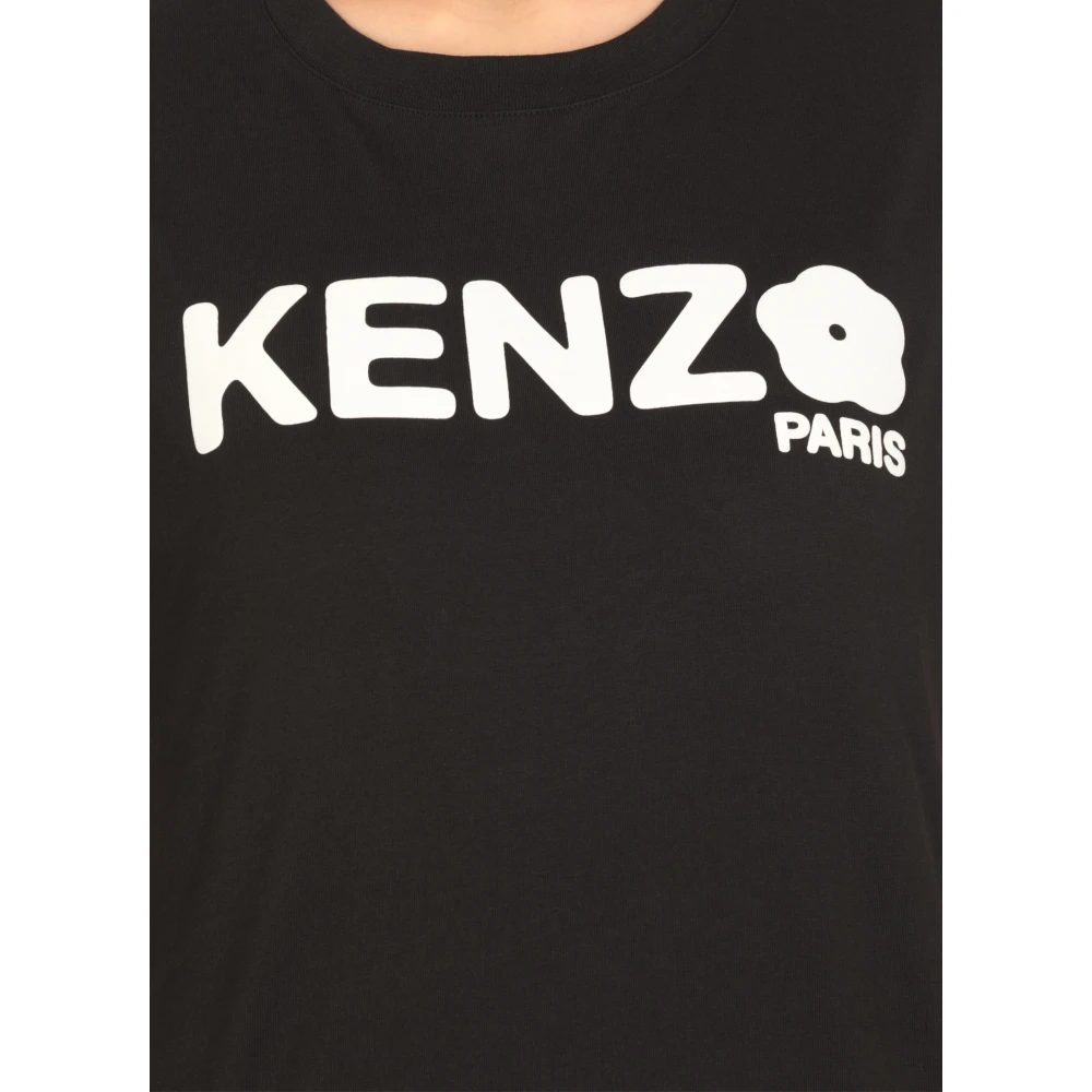 Kenzo Zwarte Bloemenlogo T-shirt Black Dames