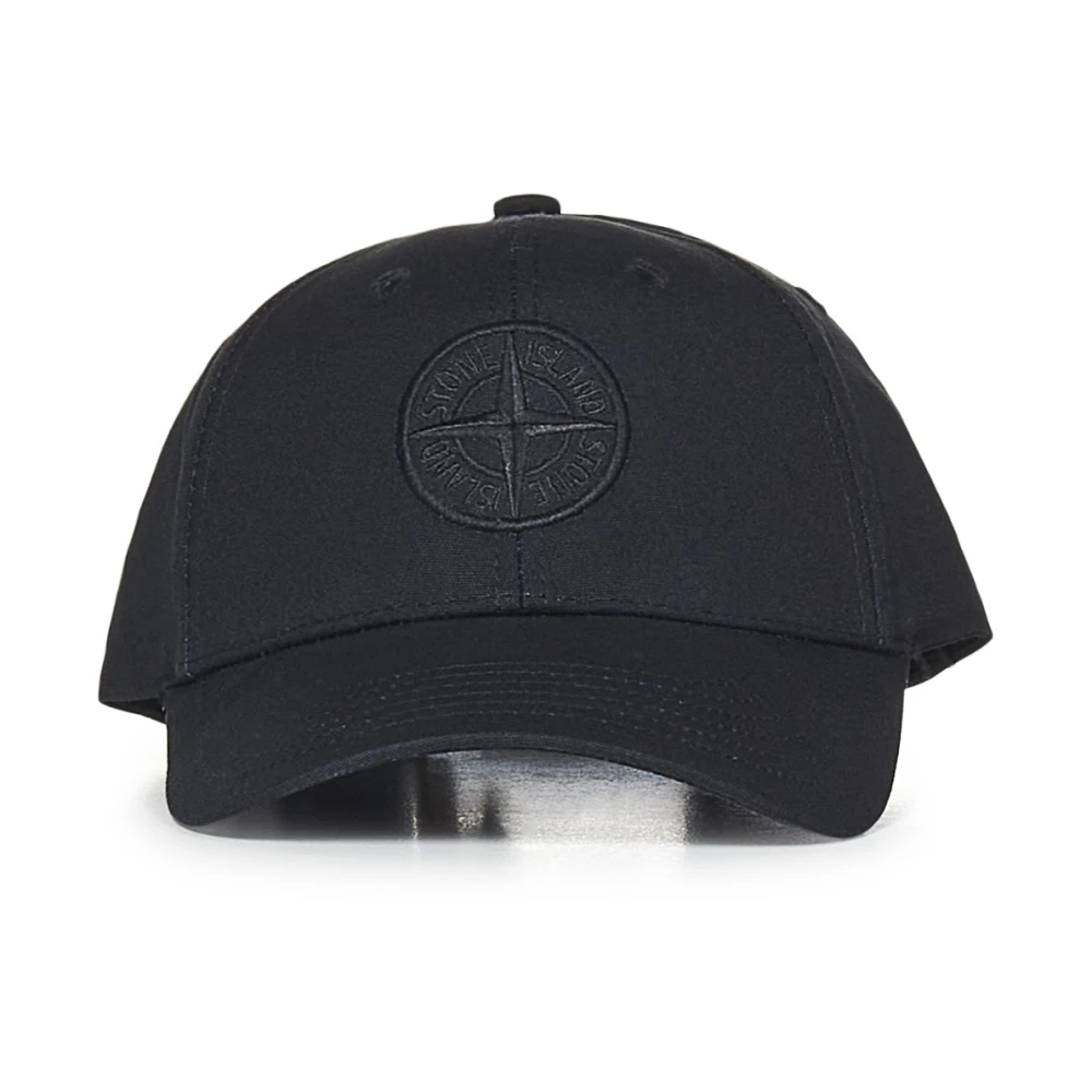 Stone Island Zwarte Hoed met Logo Borduurwerk Black Heren