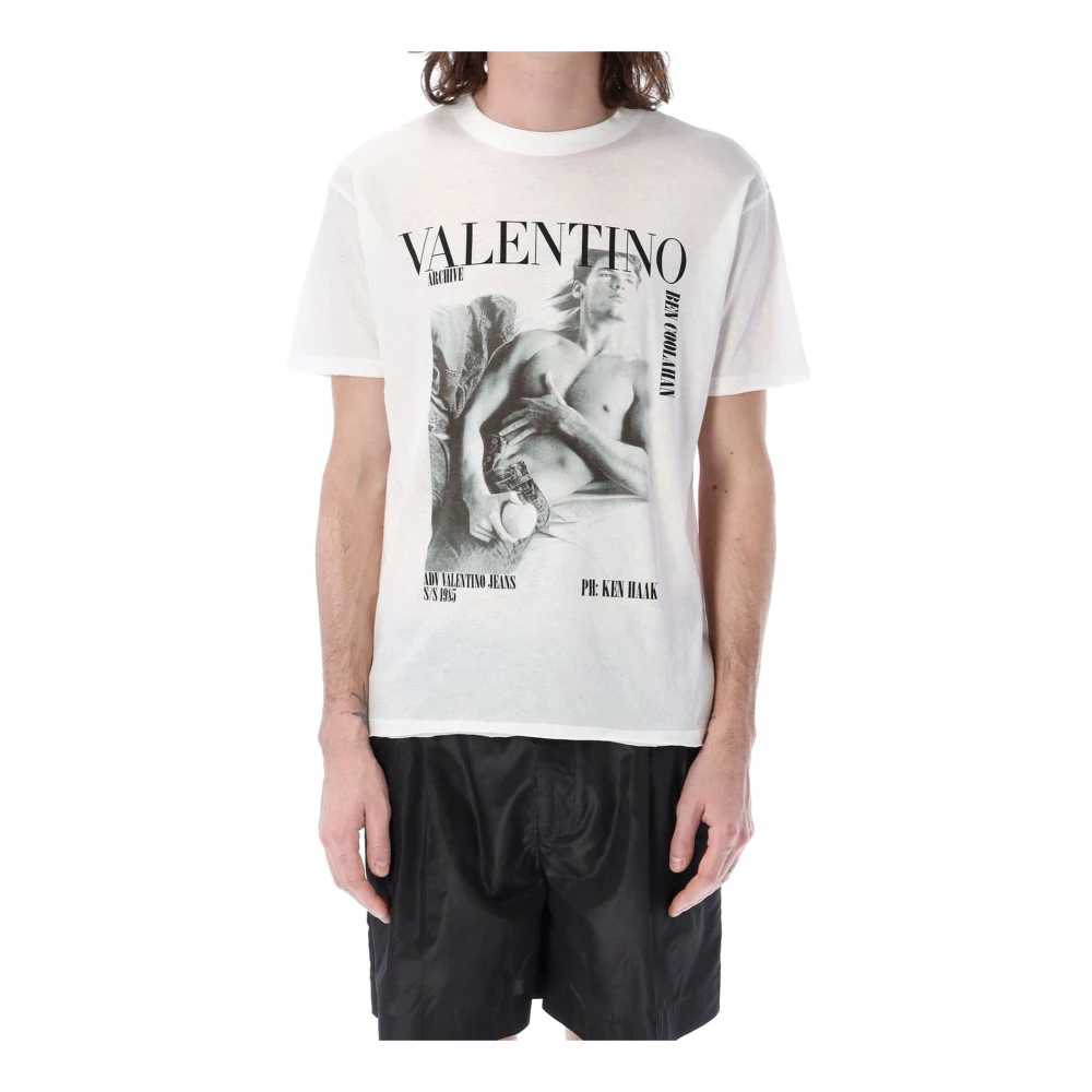 Valentino Wit Katoenen T-Shirt met Logo Print White Heren