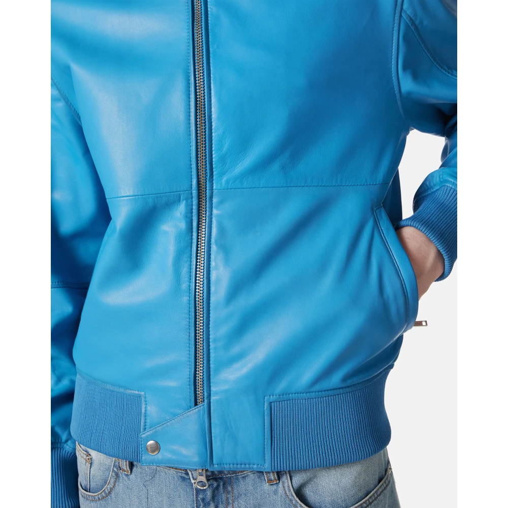Iceberg Kobalt nappa jas met schaduwbehandeling en logo Blue Heren