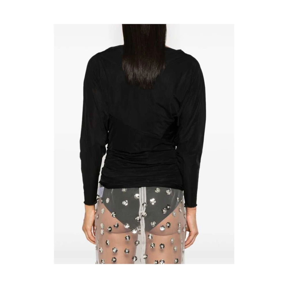 Dries Van Noten Zwarte Gedrapeerde Boothals Trui Black Dames