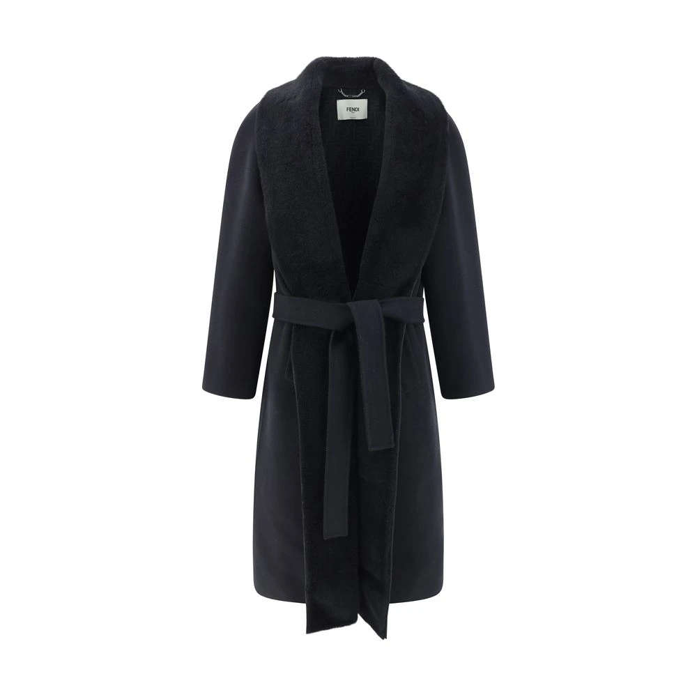 Fendi Wollen jas met bontkraag Gray Dames