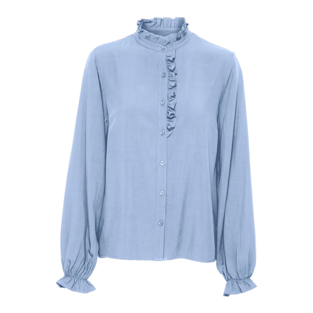 Cream Rain Washed Pofmouw Blouse Blue Dames