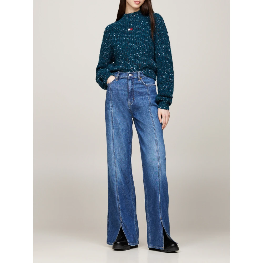 Tommy Jeans Blauwe Mockneck Sweater Marled Stijl Blue Dames