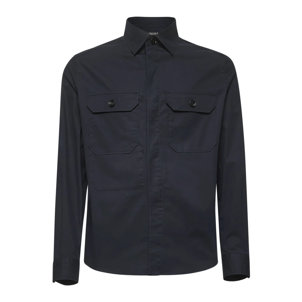 Ermenegildo Zegna Blauw Katoenen Overhemd met Klassieke Kraag Blue Heren