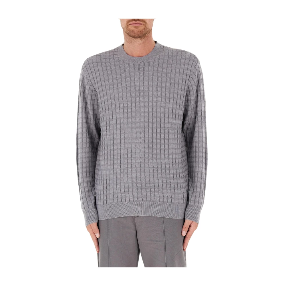 Armani Exchange Men's Gray Crewneck Jumper With Ribbed Trim Small