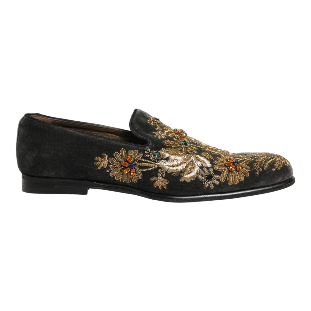 Dolce & Gabbana Uomo Nero - Mocassini In Velluto Con Ricamo - Shoes - 44 Eu