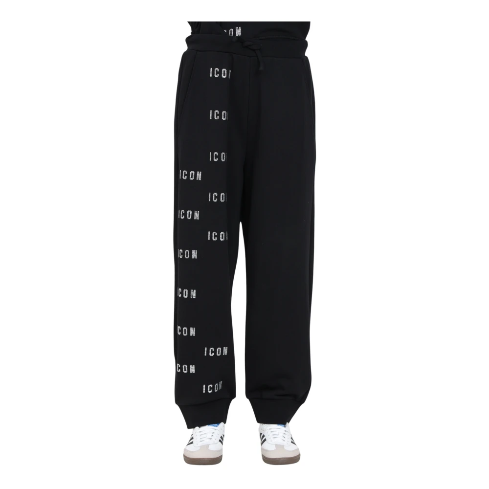 Dsquared2 Zwarte Rhinestone Logo Sportbroek Black Dames