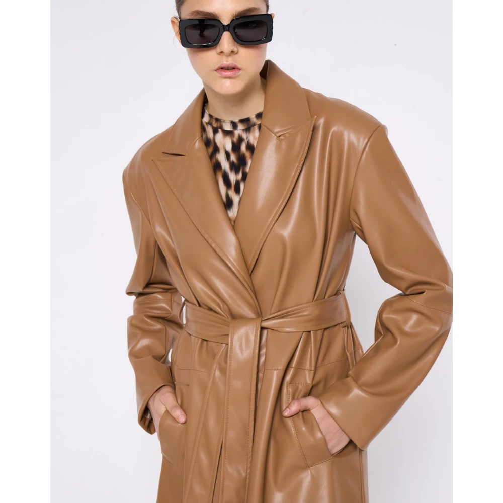 Silvian Heach Lange eco-leren jas met klassieke revers Beige Dames