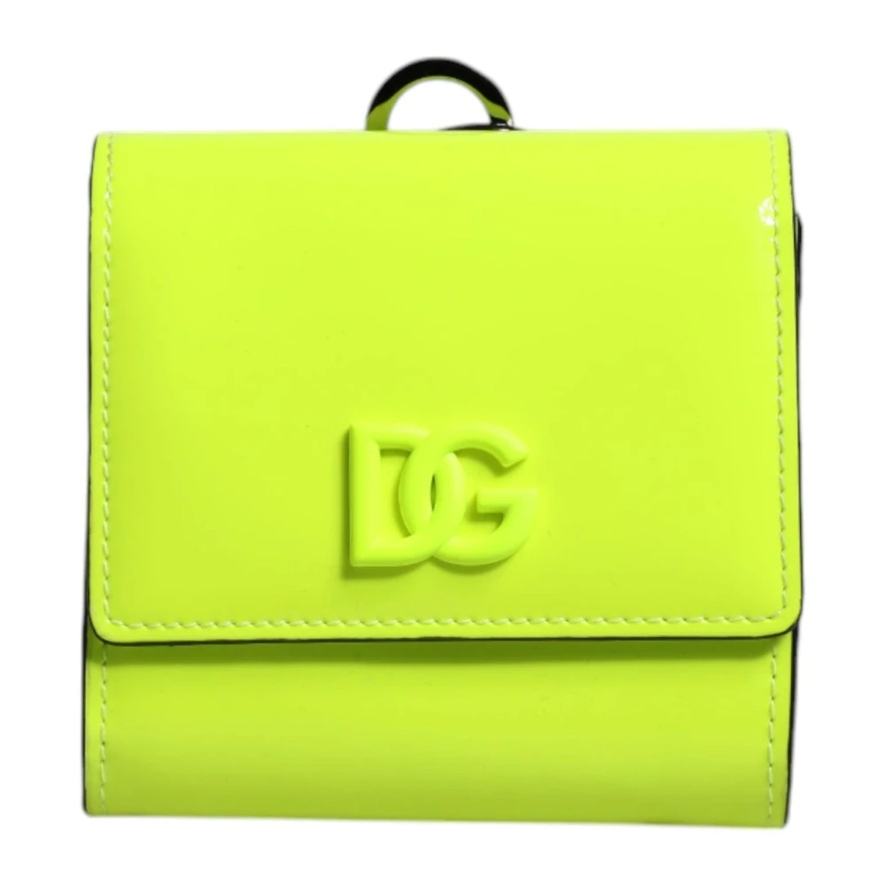 Dolce & Gabbana Leren Bifold Kaarthouder Portemonnee met Nekband Green Dames