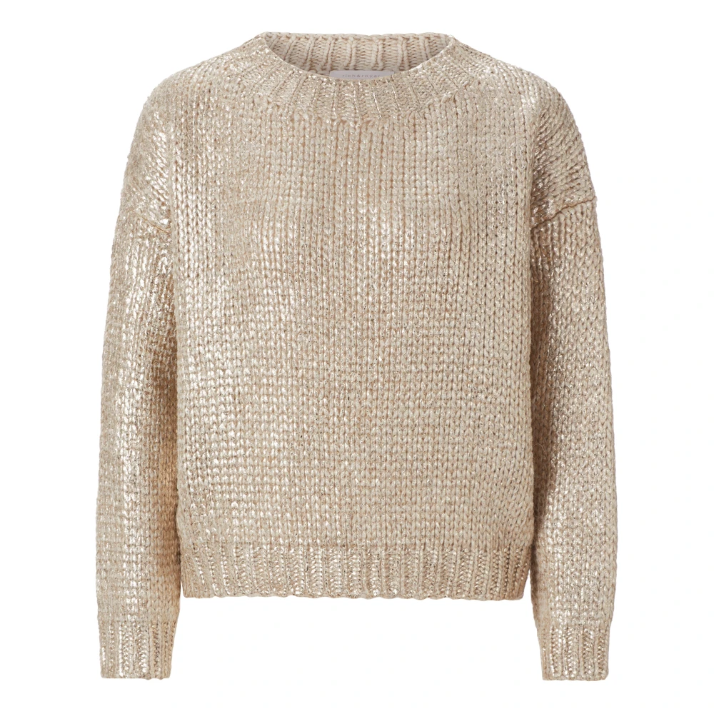 Rich & Royal Foil Printed Crew Neck Top Yellow Dames