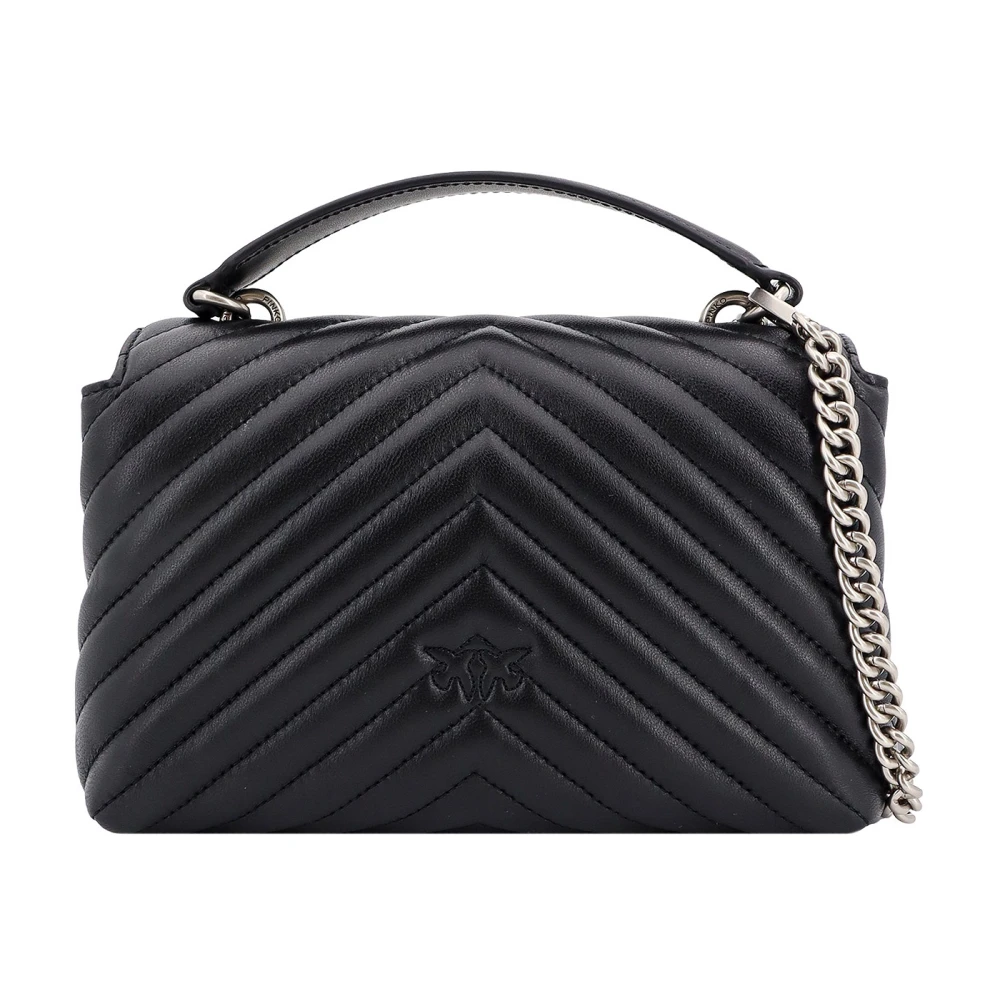 pinko Matelassé Leren Handtas met Love Birds Gesp Black Dames