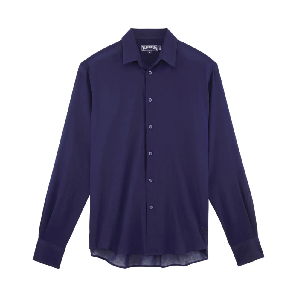 Vilebrequin Licht Solid Unisex Katoen Voile Shirt Blue Heren