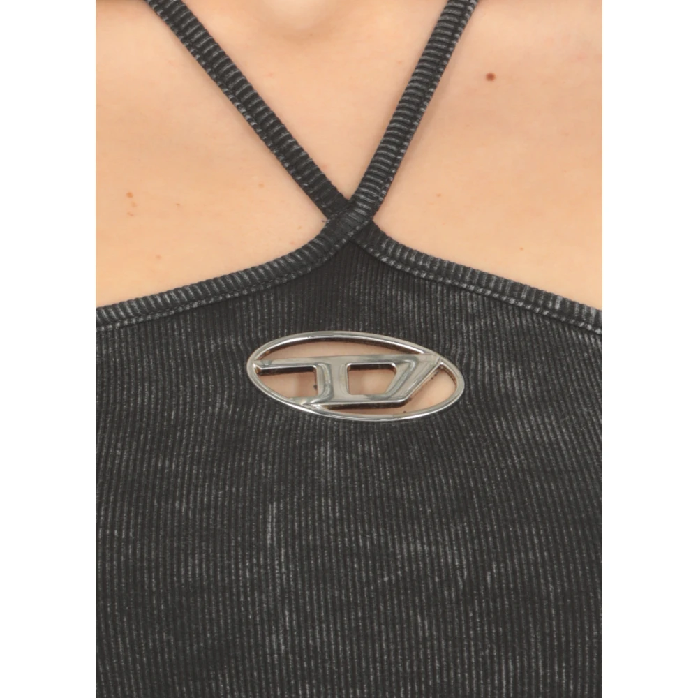 Diesel Grijze Katoenen V-Hals Jurk met Uitsnijdetails Gray Dames