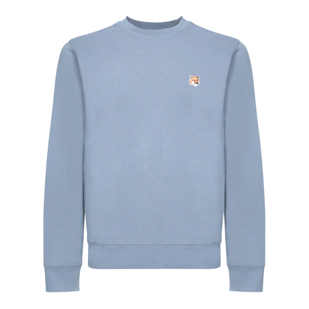 Maison Kitsuné Men's Blue Sweatshirt With Fox Embroidery - Sweatshirts - M - Sweatshirts & Hoodies