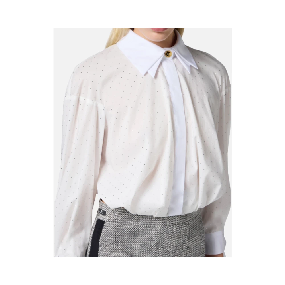 Elisabetta Franchi Witte Poplin Shirt met Dubbele Kraag White Dames