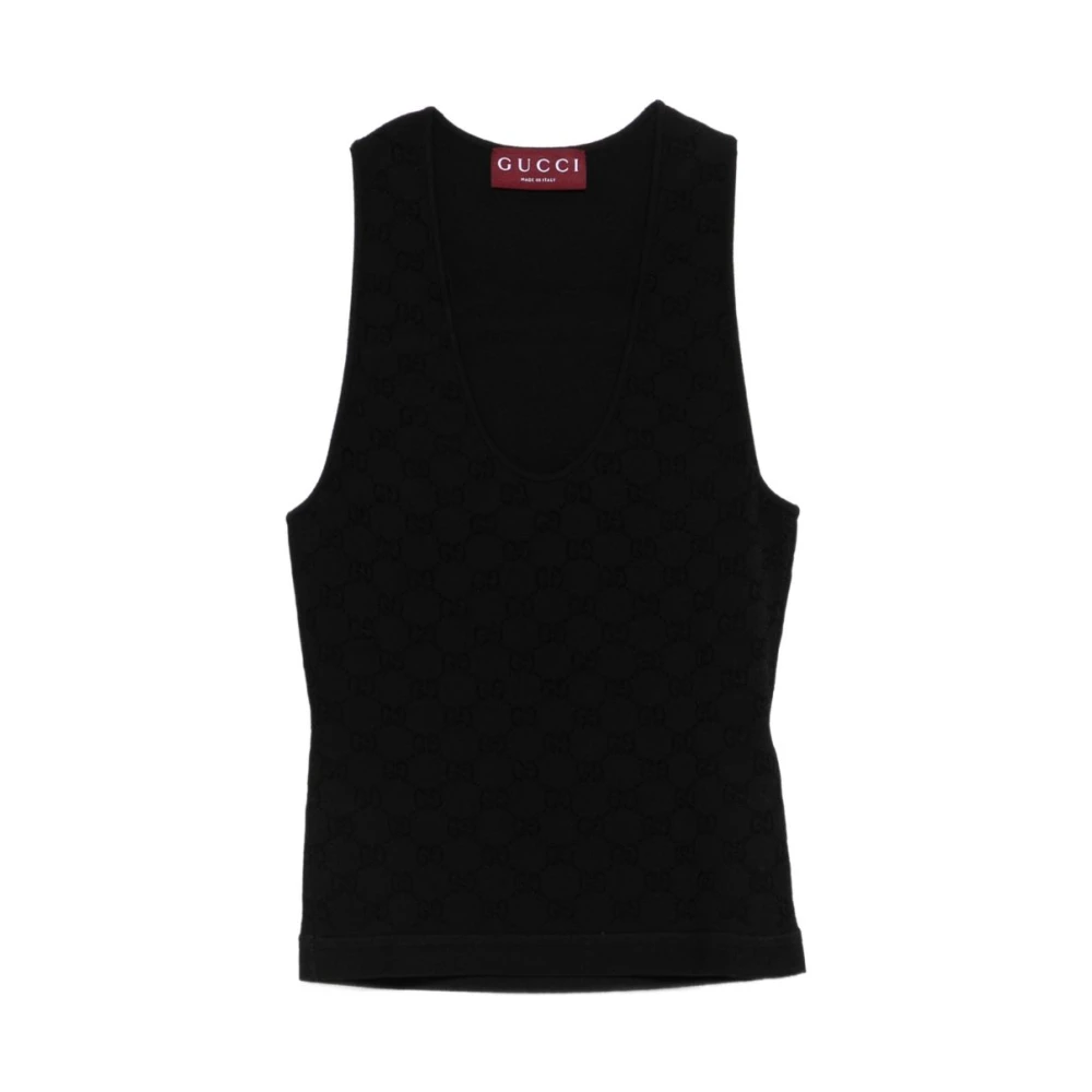 Gucci Women's Black Sleeveless Tops, L, Round Neck Sleeveless Top