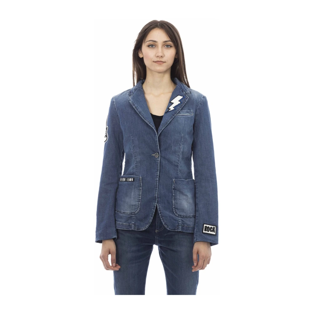 Baldinini Denim Jas met Patches en Voorzakken Blue Dames