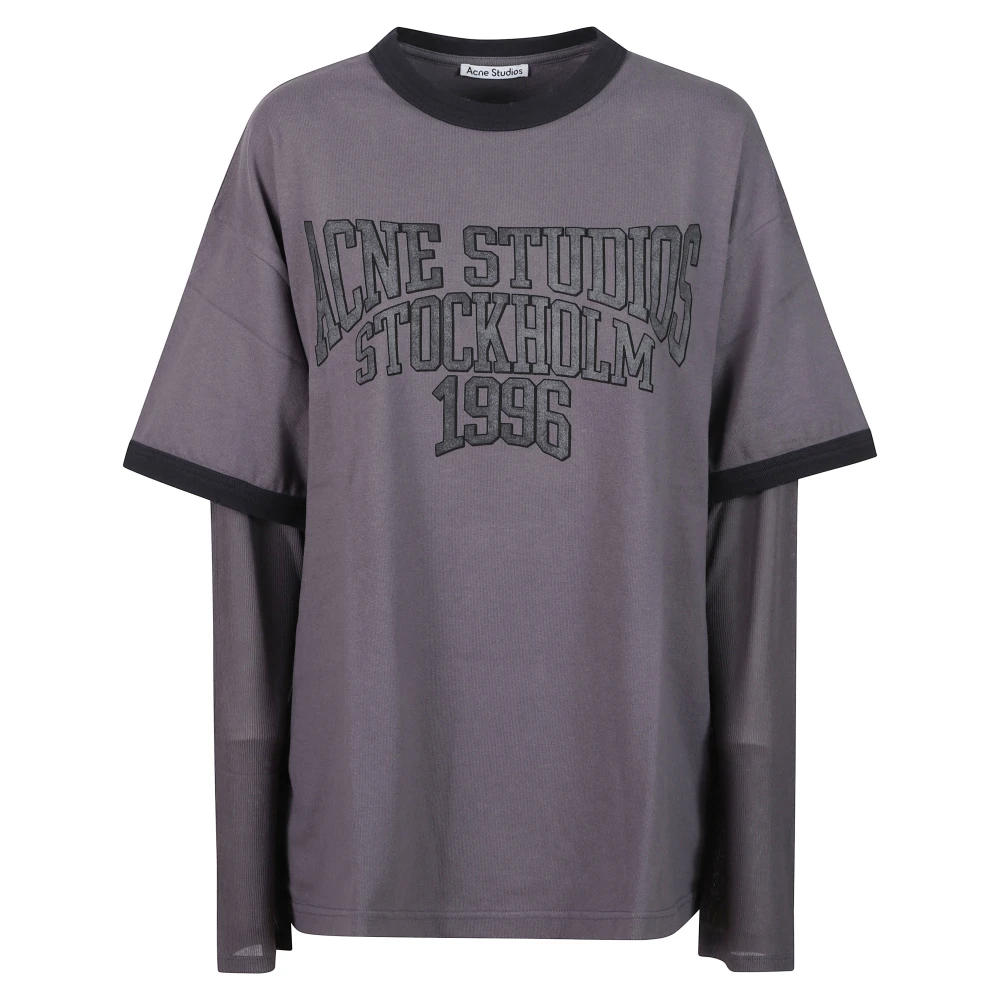 Acne Studios , Long Sleeve T-Shirts, Female, Black, S, Layered Graphic T-Shirt
