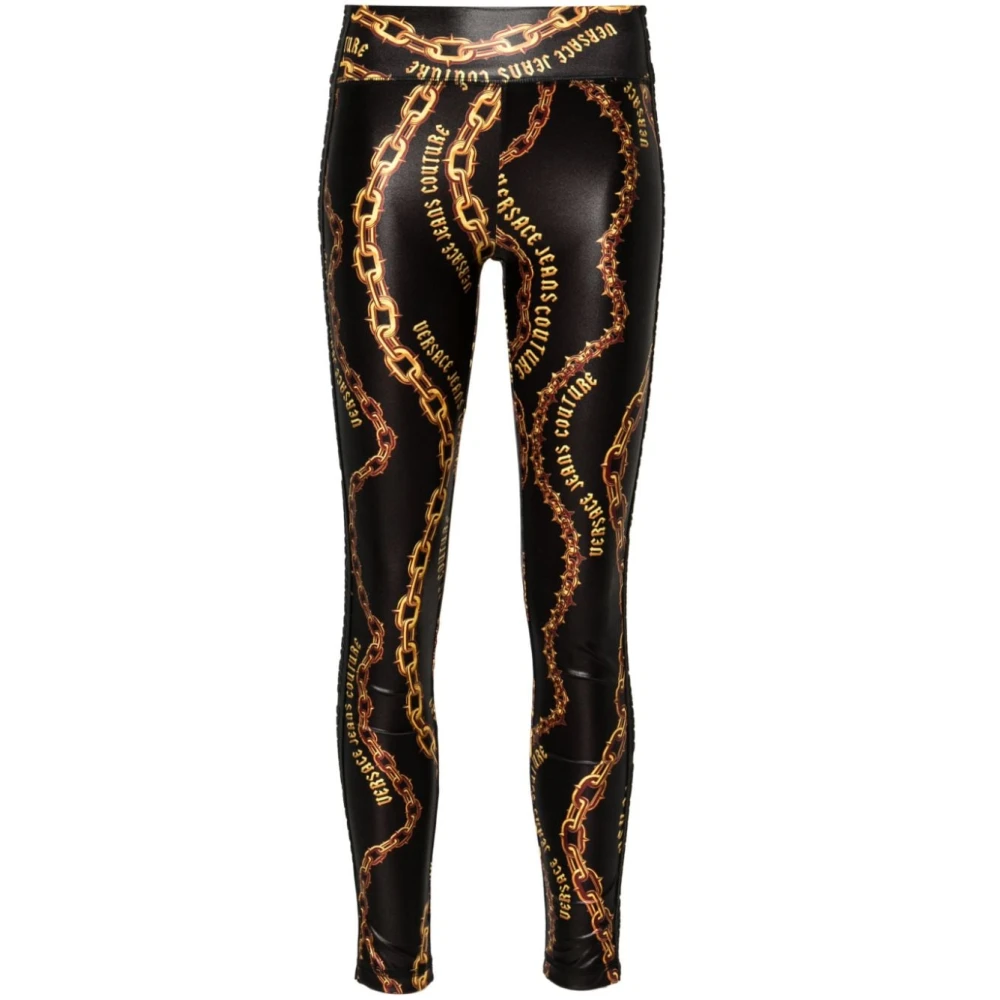 Versace Jeans Couture Svarta leggings för kvinnor Aw24 Multicolor, Dam