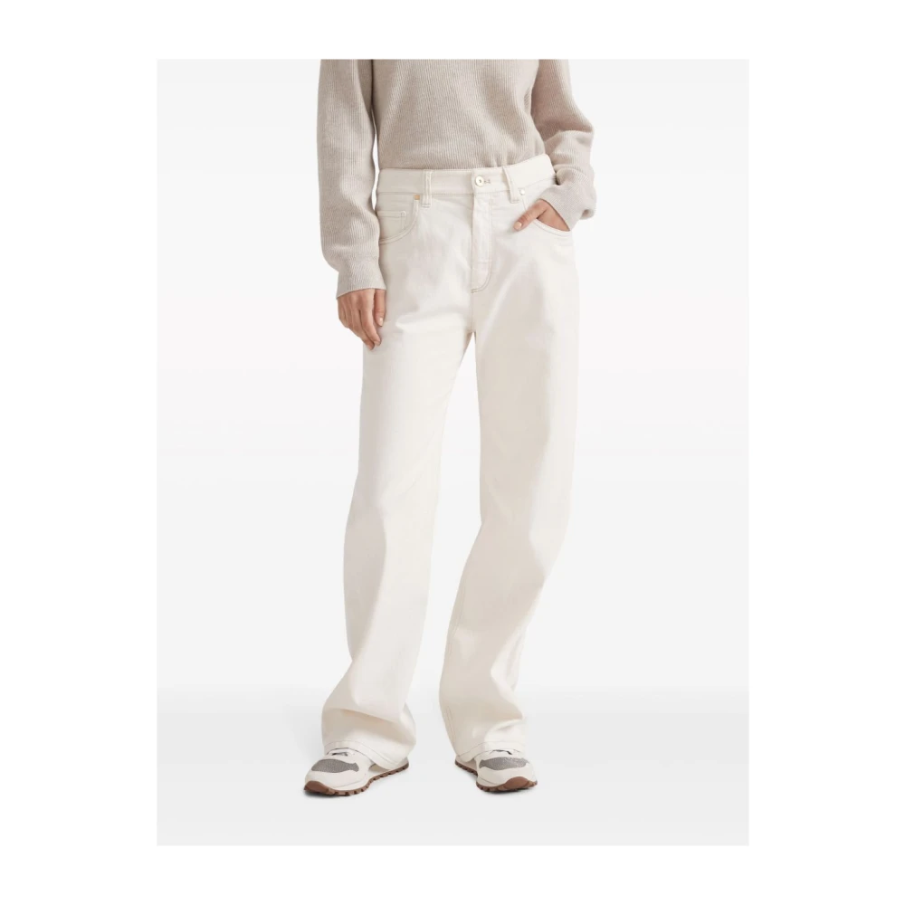 BRUNELLO CUCINELLI Ecru High-Waisted Straight-Leg Jeans White Dames