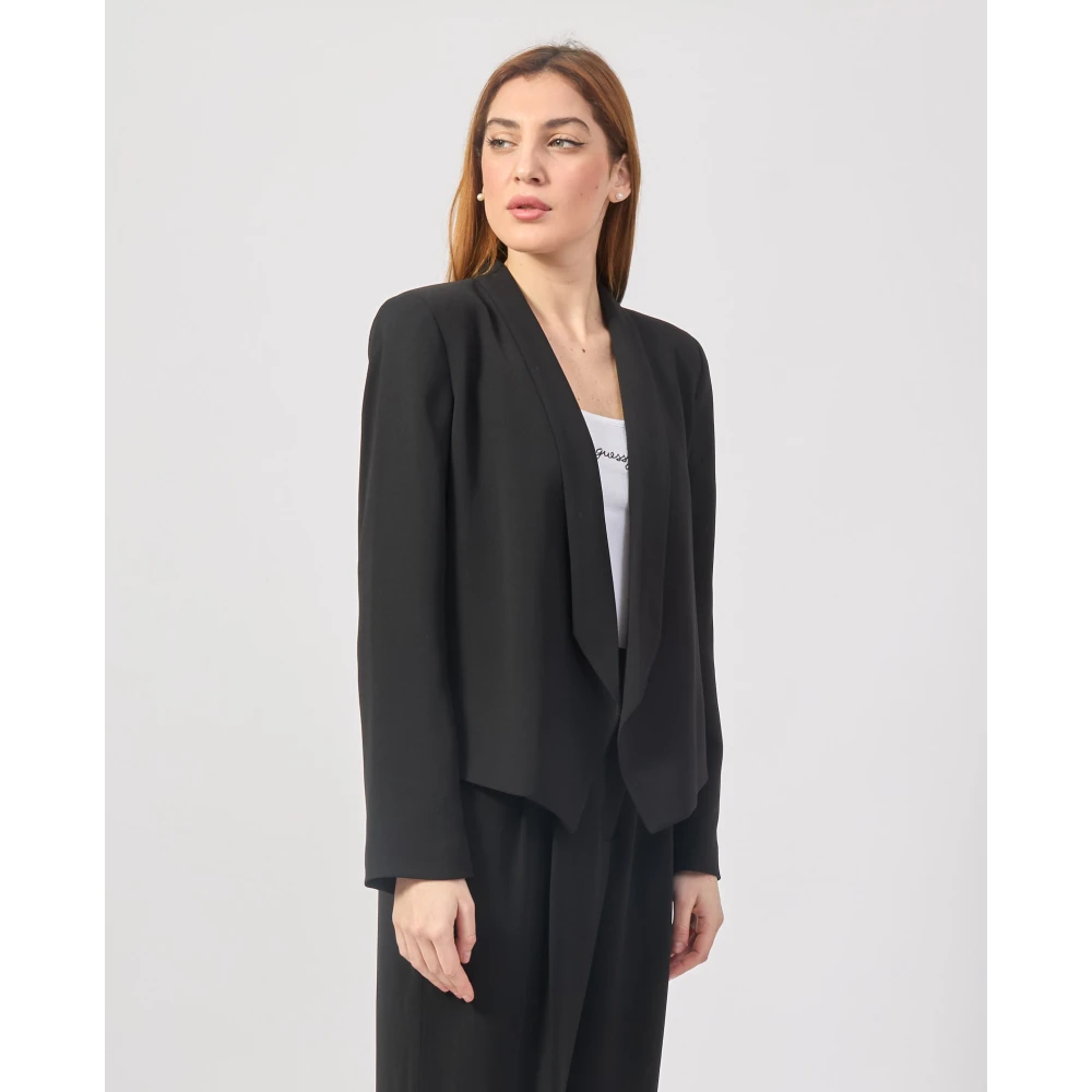 Armani Exchange Zwarte Asymmetrische Magnetische Sluiting Jas Black Dames
