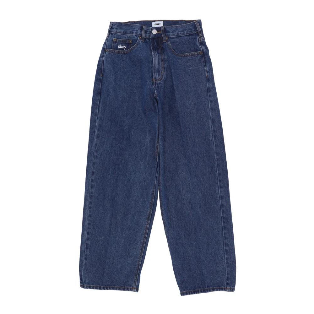 Obey Men's Blue Loose Fit Jeans, W34, Baggy Denim Stonewash Indigo Jeans