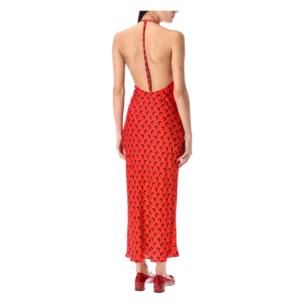 Marine Serre Maan Satijn Lange Slip Jurk Rood Red Dames
