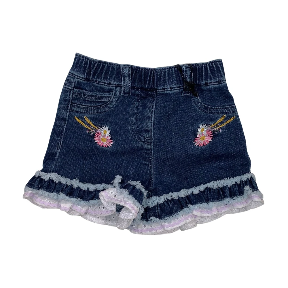 Monnalisa Shorts jeans fiori Blue, Flicka