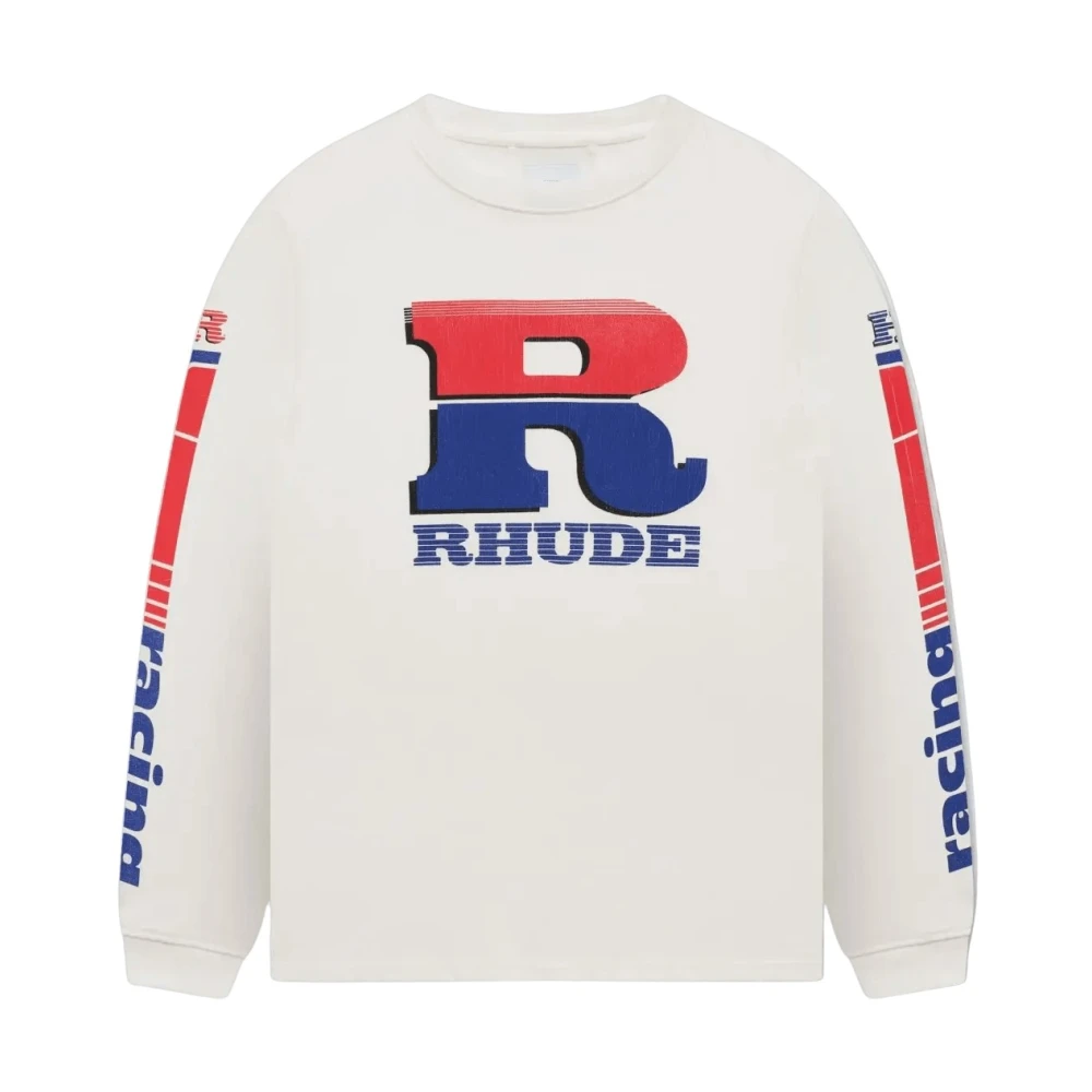 Rhude Hombre Blanco - Split Petrol Logo Ls Tee - Sweatshirts & Hoodies - S - Split Petrol Logo Ls Tee