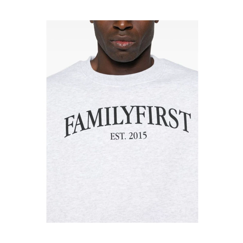 Family First Logo Print Crew Neck Sweater Gray Heren