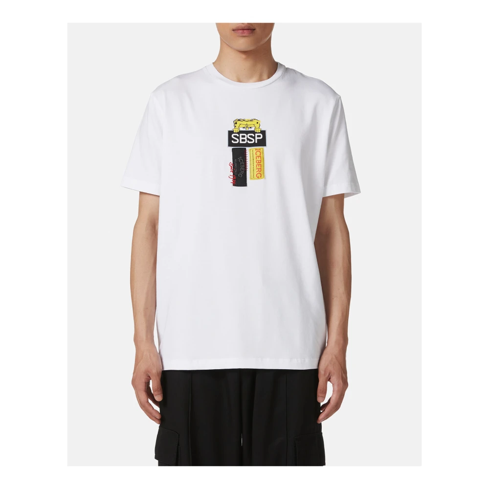 Iceberg Wit stretch katoenen T-shirt met Spongebob print White Heren