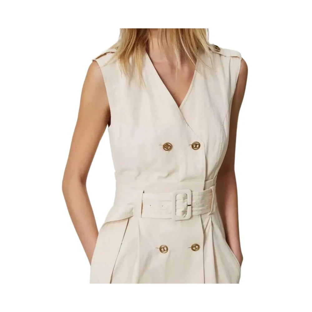 Twinset Beige Pergament Jurk V-Hals Stijl Beige Dames