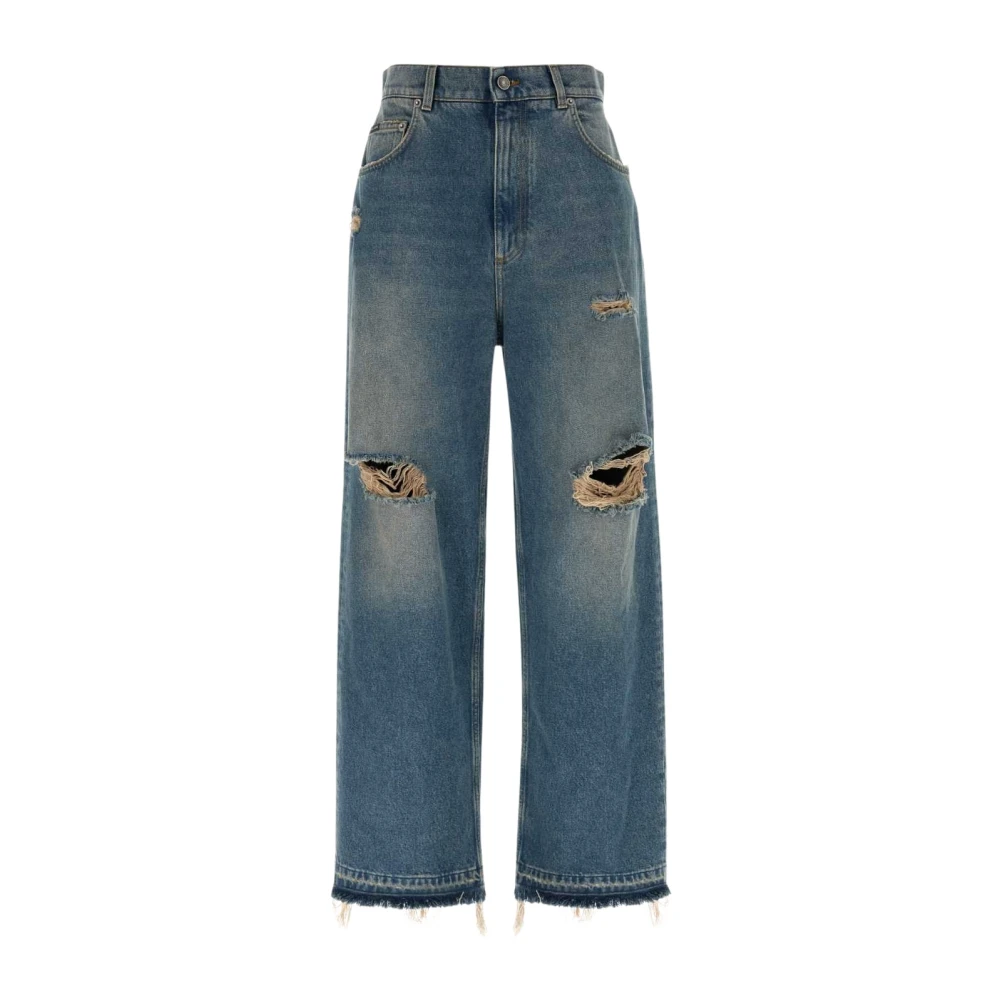 Dolce & Gabbana , Wide Jeans, Female, Blue, Xs, Oversize Wide-Leg Washed Jeans
