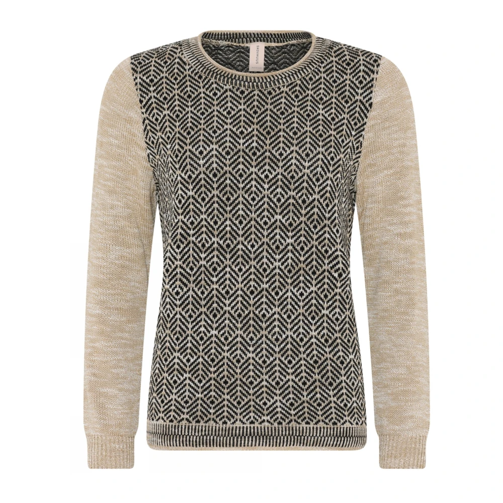 Skovhuus Casual Jaquard Pullover Blouse Duif Beige Black Dames
