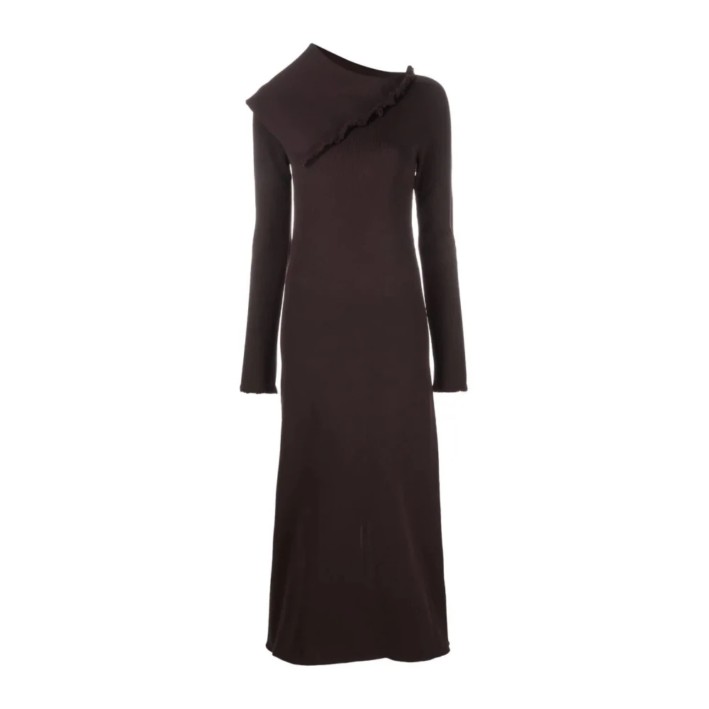 Jil Sander Women's Brown Asymmetric Collar Maxi Dress