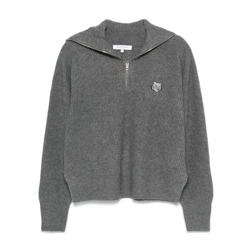Maison Kitsuné Grijze Sweater met Gedurfde Fox Patch Gray Dames