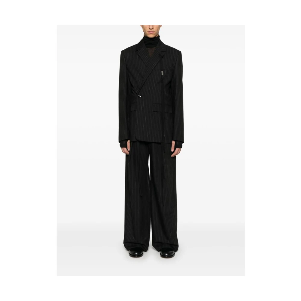 Ann Demeulemeester Zwart Pinstripe Double-Breasted Jas Black Heren