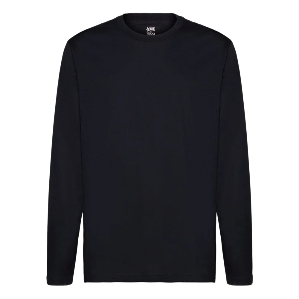 Boggi Milano Mannelijk Blauw Tops Heren, Xl, Katoen, Lange Mouwen Pima Katoen Jersey T-Shirt